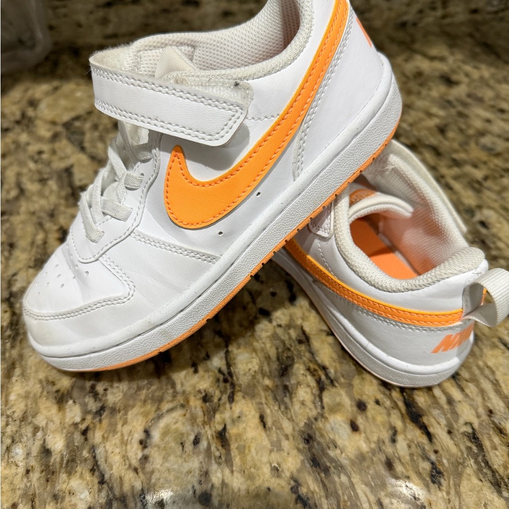 Nike Kids White and Bright Orange Sneakers